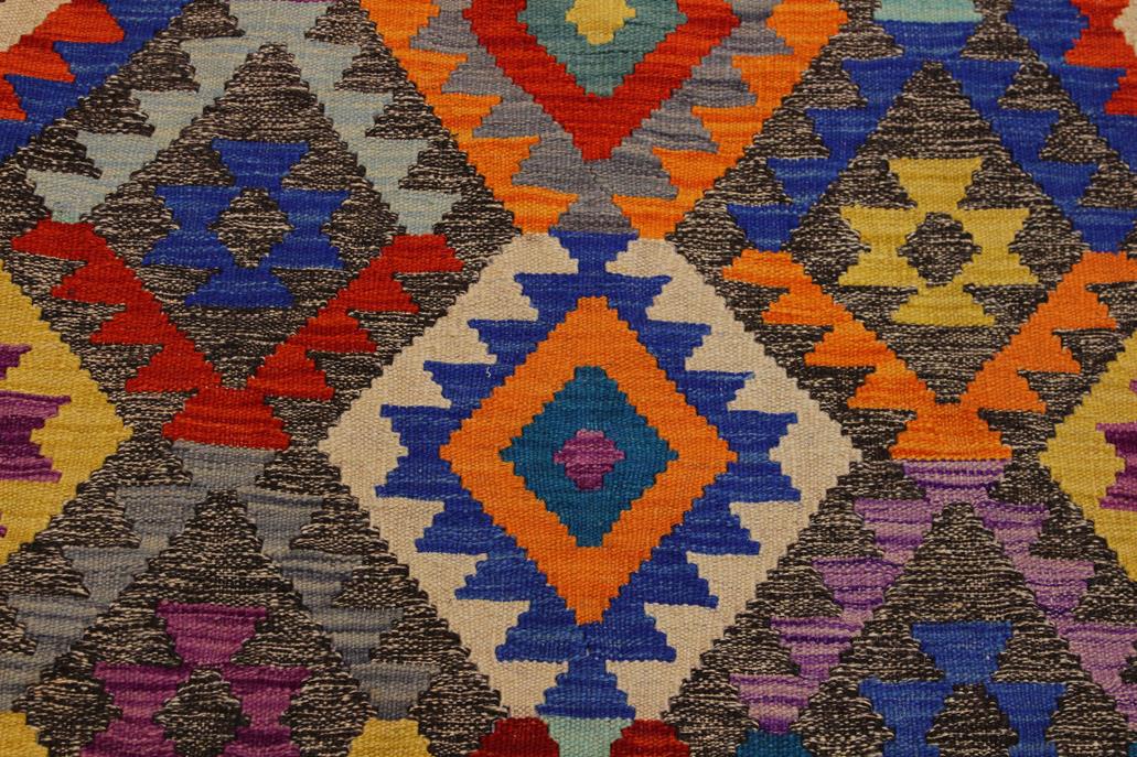 Flat Weave Kilim, Antique, Navaho, Vintage, Handmade, Geometric Kilim Brown Blue Hand-Woven Rectangle 100% Wool Area Rug 7 x 10