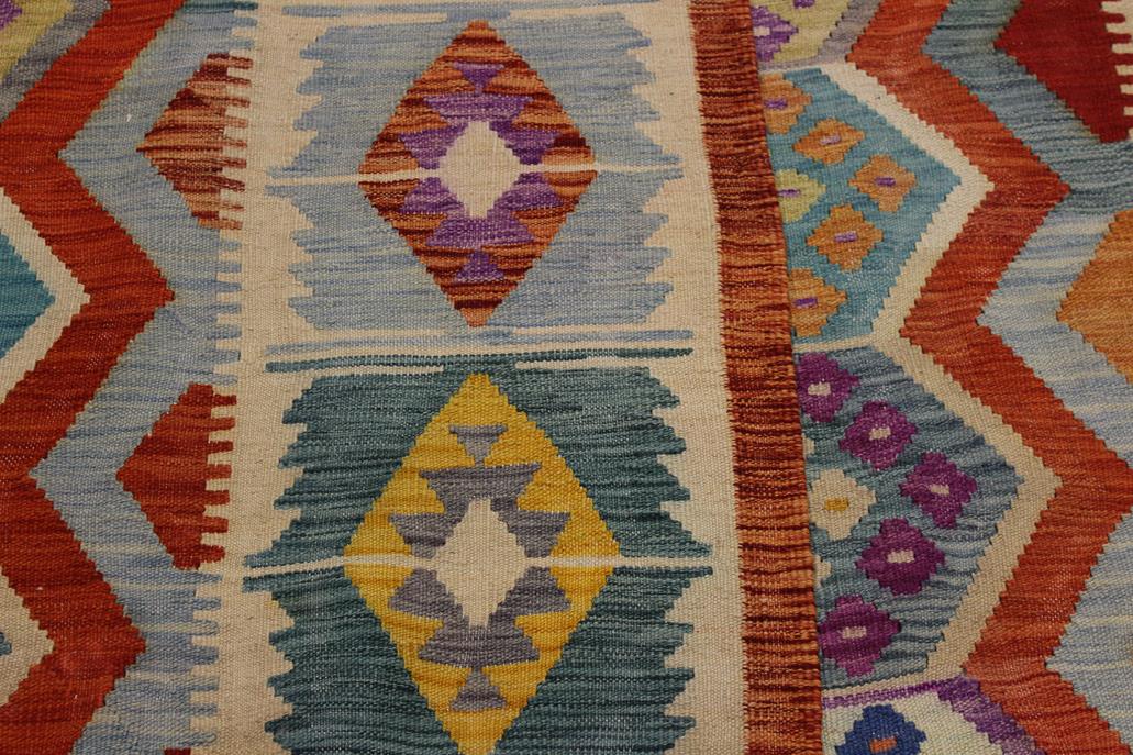 Flat Weave Kilim, Antique, Navaho, Vintage, Handmade, Geometric Kilim Rust Beige Hand-Woven Rectangle 100% Wool Area Rug 8 x 10