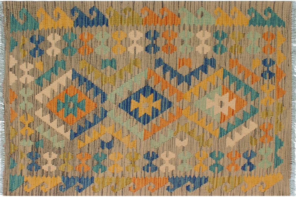 Flat Weave Kilim, Antique, Navaho, Vintage, Handmade, Geometric Kilim Gray Gold Hand-Woven Rectangle 100% Wool Area Rug 3 x 4
