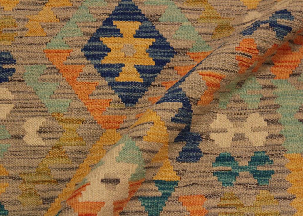 Flat Weave Kilim, Antique, Navaho, Vintage, Handmade, Geometric Kilim Gray Gold Hand-Woven Rectangle 100% Wool Area Rug 3 x 4