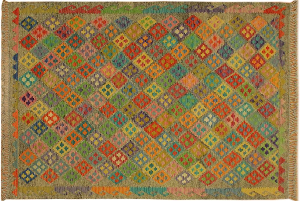 Flat Weave Kilim, Antique, Navaho, Vintage, Handmade, Geometric Kilim Brown Rust Hand-Woven Rectangle 100% Wool Area Rug 6 x 8