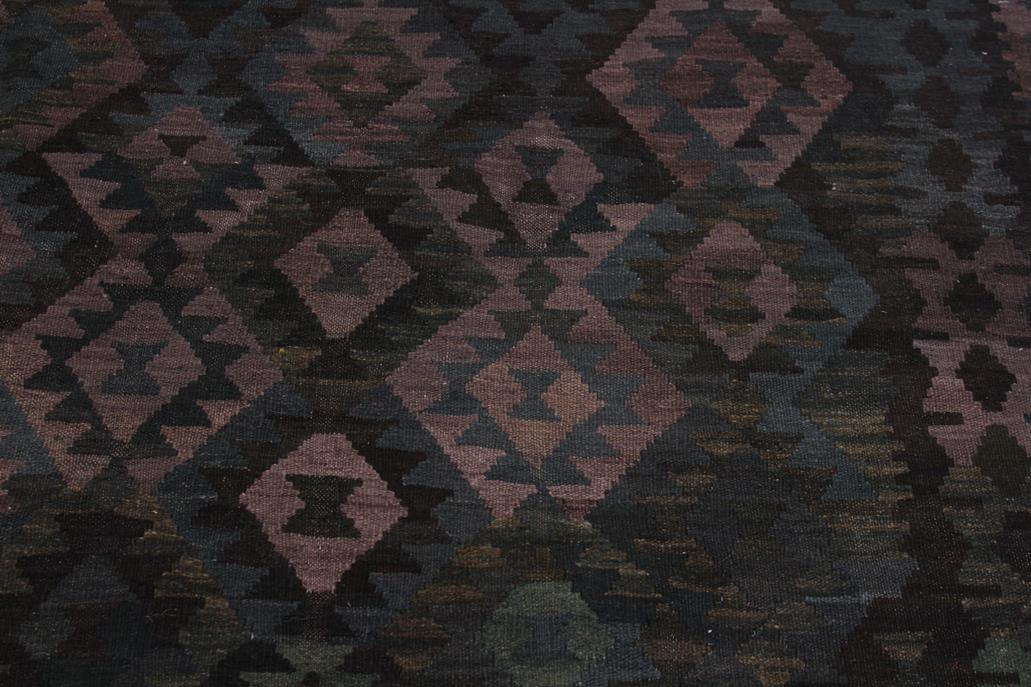 Flat Weave Kilim, Antique, Navaho, Vintage, Handmade, Geometric Kilim Brown Green Hand-Woven Rectangle 100% Wool Area Rug 7 x 10
