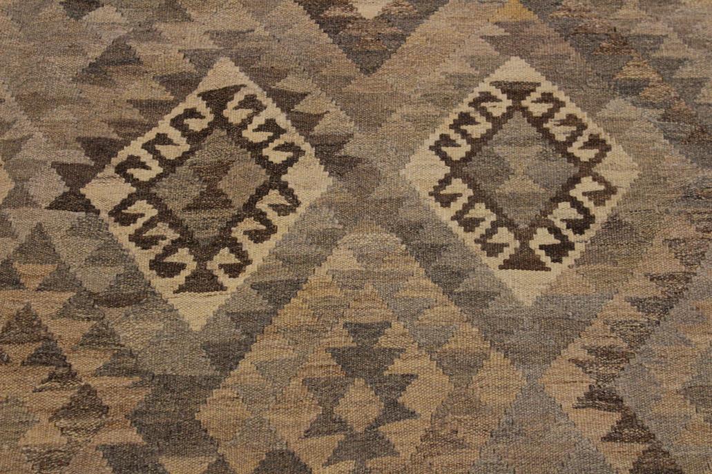Flat Weave Kilim, Antique, Navaho, Vintage, Handmade, Geometric Kilim Tan Gray Hand-Woven Rectangle 100% Wool Area Rug 6 x 8
