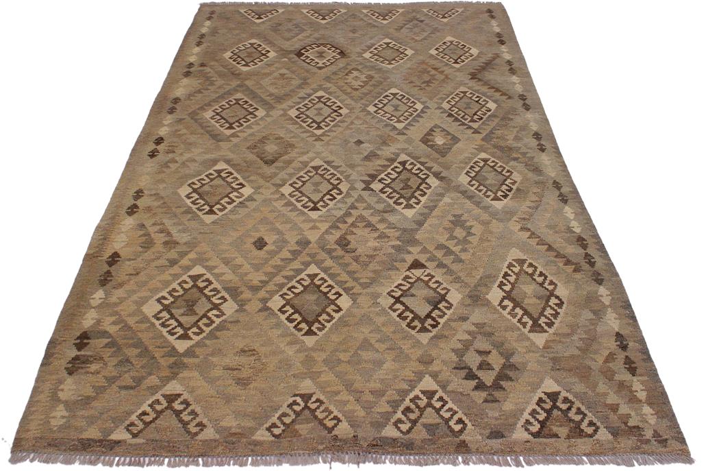 Flat Weave Kilim, Antique, Navaho, Vintage, Handmade, Geometric Kilim Tan Gray Hand-Woven Rectangle 100% Wool Area Rug 6 x 8