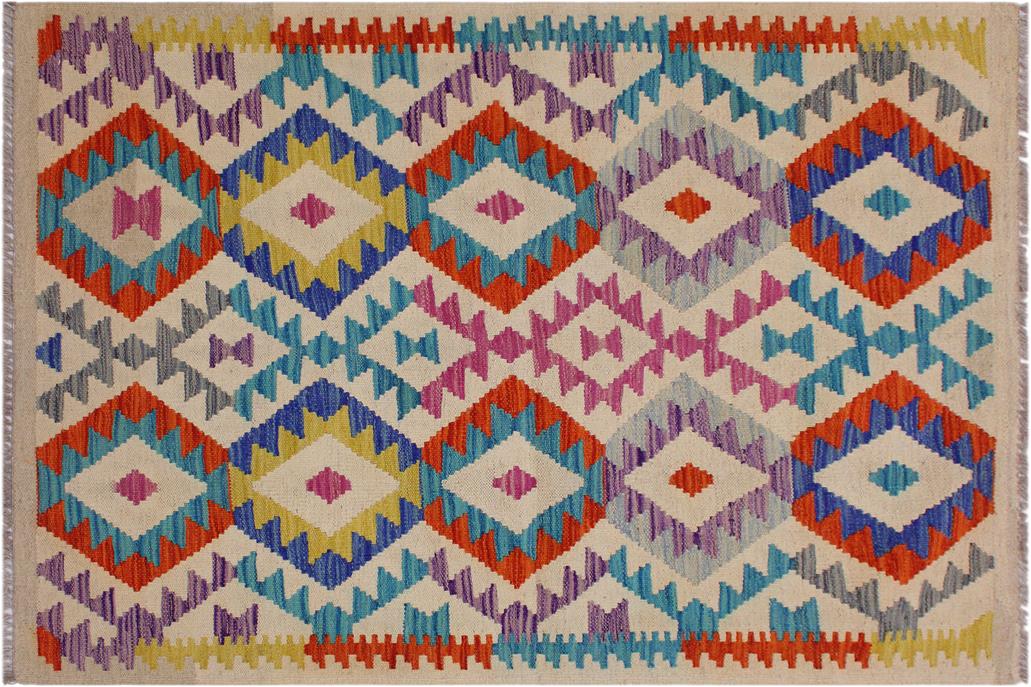 Flat Weave Kilim, Antique, Navaho, Vintage, Handmade, Geometric Kilim Beige Blue Hand-Woven Rectangle 100% Wool Area Rug 3 x 5