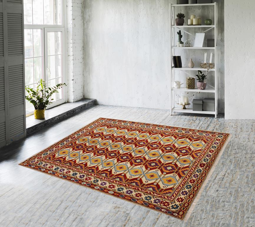 handmade Geometric Balouchi Beige Red Hand Knotted RECTANGLE 100% WOOL area rug 5' x 7'