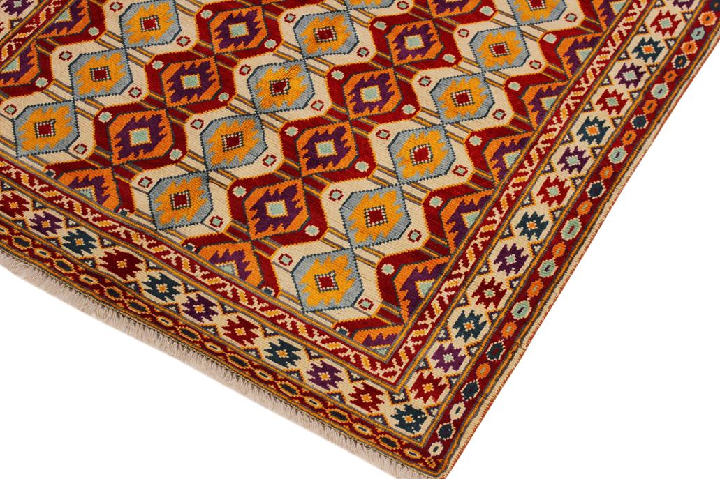 handmade Geometric Balouchi Beige Red Hand Knotted RECTANGLE 100% WOOL area rug 5' x 7'