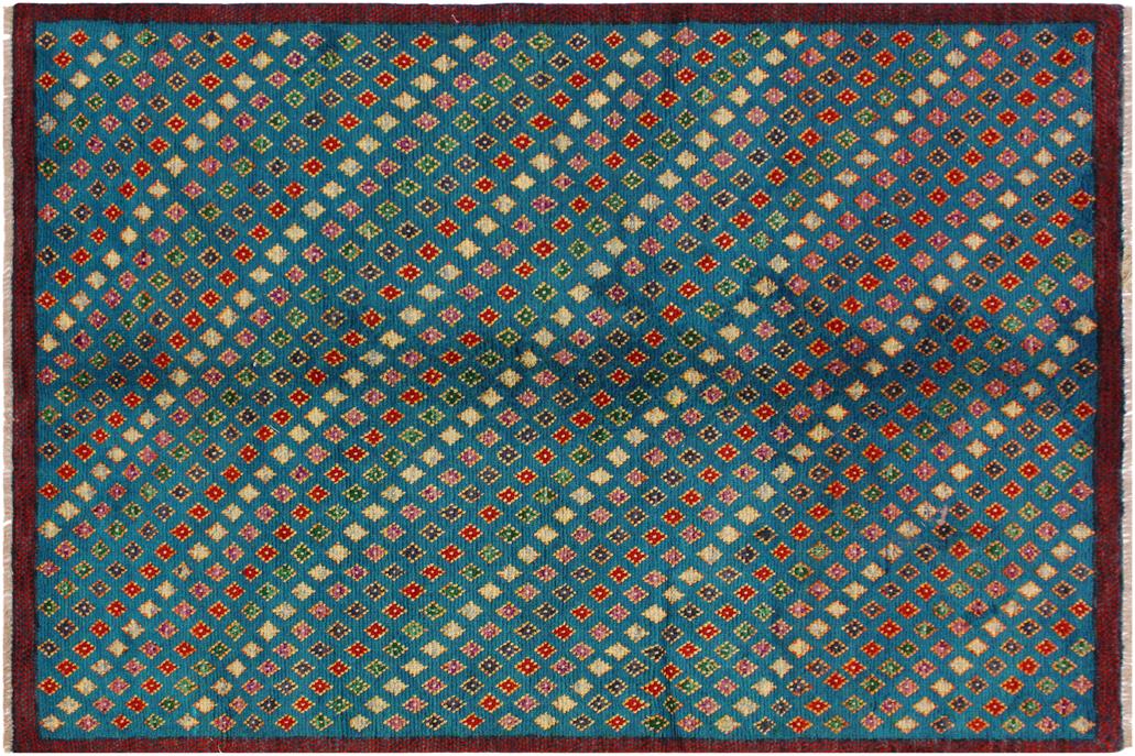 handmade Geometric Balouchi Blue Red Hand Knotted RECTANGLE 100% WOOL area rug 5' x 6'