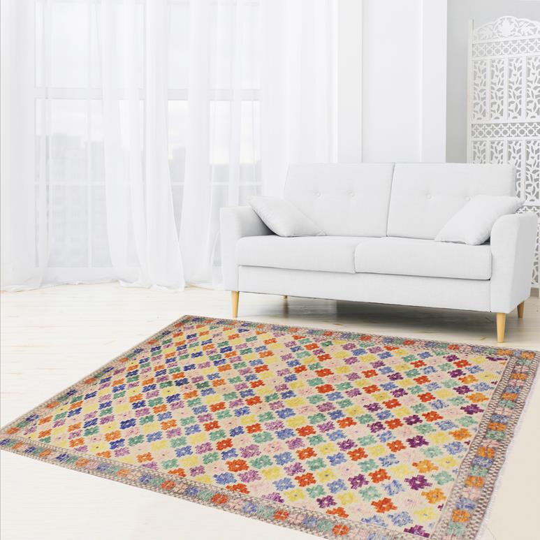handmade Geometric Balouchi Beige Gray Hand Knotted RECTANGLE 100% WOOL area rug 5' x 8'