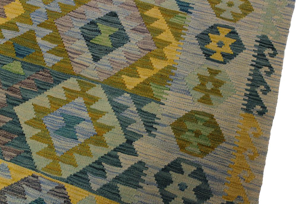 Flat Weave Kilim, Antique, Navaho, Vintage, Handmade, Geometric Kilim Gray Blue Hand-Woven Rectangle 100% Wool Area Rug 5 x 7