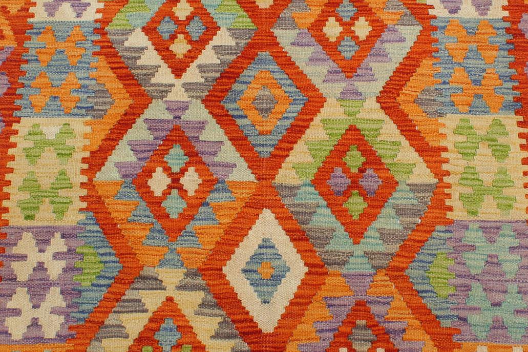 Flat Weave Kilim, Antique, Navaho, Vintage, Handmade, Geometric Kilim Rust Blue Hand-Woven Rectangle 100% Wool Area Rug 3 x 4