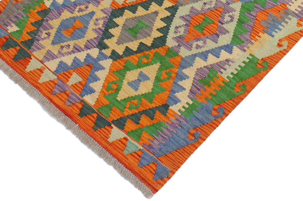 Flat Weave Kilim, Antique, Navaho, Vintage, Handmade, Geometric Kilim Rust Blue Hand-Woven Rectangle 100% Wool Area Rug 3 x 3