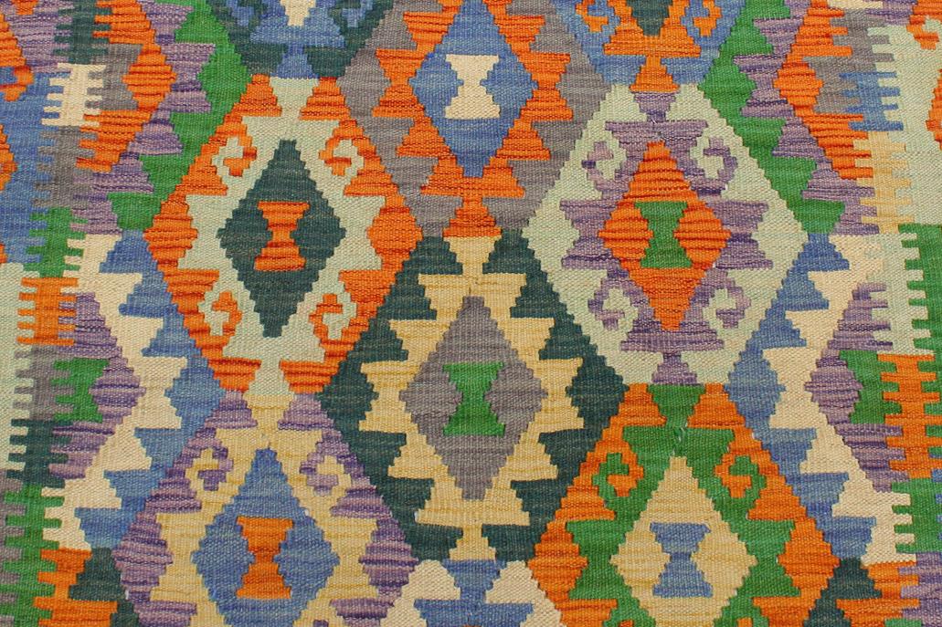 Flat Weave Kilim, Antique, Navaho, Vintage, Handmade, Geometric Kilim Rust Blue Hand-Woven Rectangle 100% Wool Area Rug 3 x 3