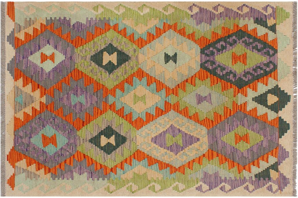 Flat Weave Kilim, Antique, Navaho, Vintage, Handmade, Geometric Kilim Rust Beige Hand-Woven Rectangle 100% Wool Area Rug 3 x 4