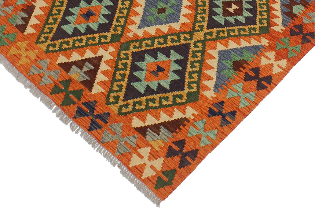 Flat Weave Kilim, Antique, Navaho, Vintage, Handmade, Geometric Kilim Rust Gold Hand-Woven Rectangle 100% Wool Area Rug 3 x 5