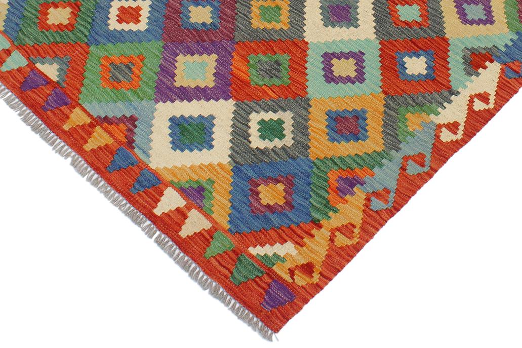 Flat Weave Kilim, Antique, Navaho, Vintage, Handmade, Geometric Kilim Rust Beige Hand-Woven Rectangle 100% Wool Area Rug 3 x 5