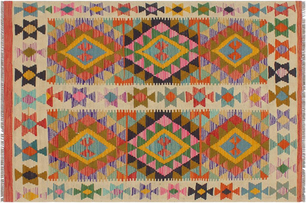 Flat Weave Kilim, Antique, Navaho, Vintage, Handmade, Geometric Kilim Beige Gold Hand-Woven Rectangle 100% Wool Area Rug 3 x 5