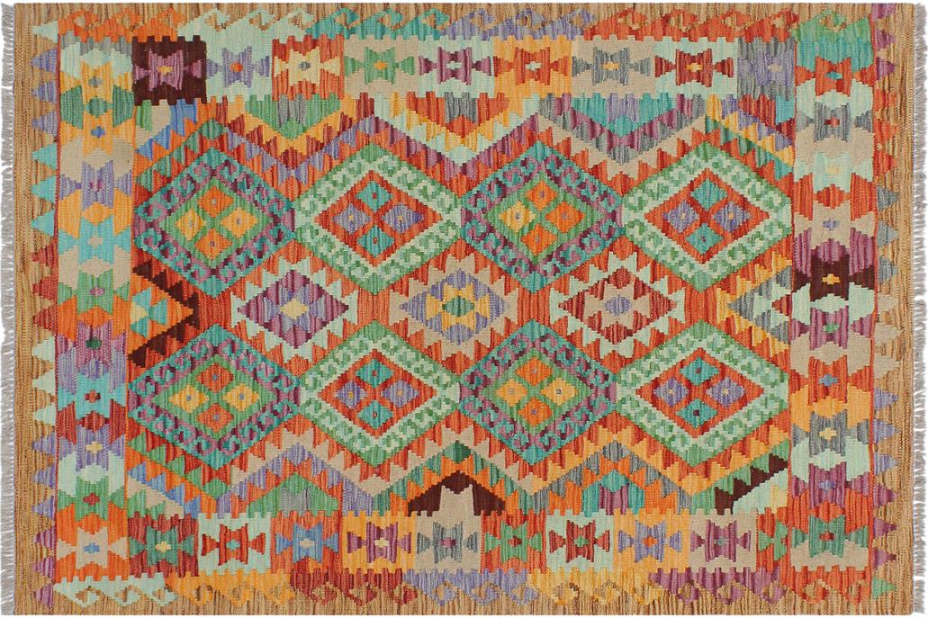 Flat Weave Kilim, Antique, Navaho, Vintage, Handmade, Geometric Kilim Rust Brown Hand-Woven Rectangle 100% Wool Area Rug 3 x 5