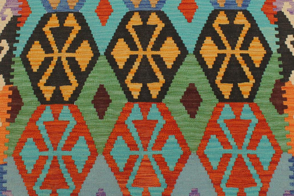 Flat Weave Kilim, Antique, Navaho, Vintage, Handmade, Geometric Kilim Blue Beige Hand-Woven Rectangle 100% Wool Area Rug 3 x 5