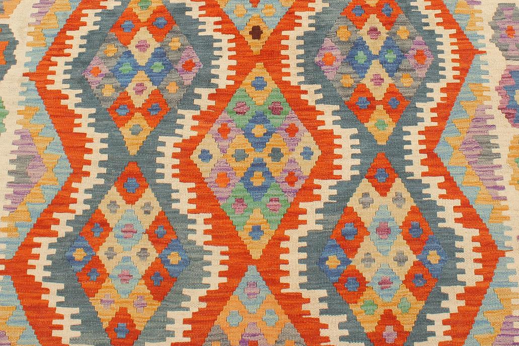 Flat Weave Kilim, Antique, Navaho, Vintage, Handmade, Geometric Kilim Rust Beige Hand-Woven Rectangle 100% Wool Area Rug 4 x 6