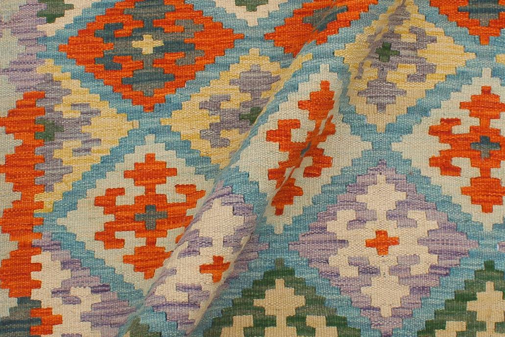 Flat Weave Kilim, Antique, Navaho, Vintage, Handmade, Geometric Kilim Blue Rust Hand-Woven Rectangle 100% Wool Area Rug 4 x 6