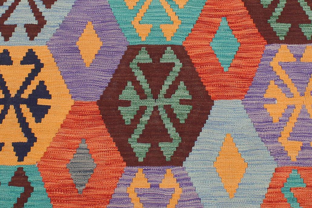 Flat Weave Kilim, Antique, Navaho, Vintage, Handmade, Geometric Kilim Rust Blue Hand-Woven Rectangle 100% Wool Area Rug 6 x 8