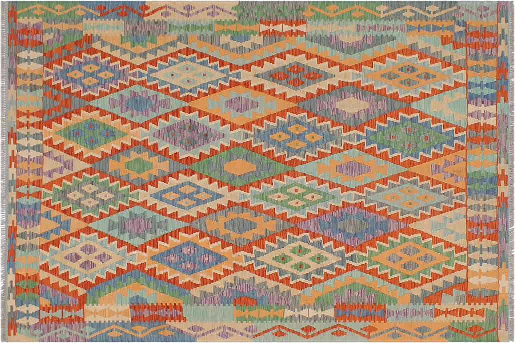 Flat Weave Kilim, Antique, Navaho, Vintage, Handmade, Geometric Kilim Blue Gray Hand-Woven Rectangle 100% Wool Area Rug 5 x 6