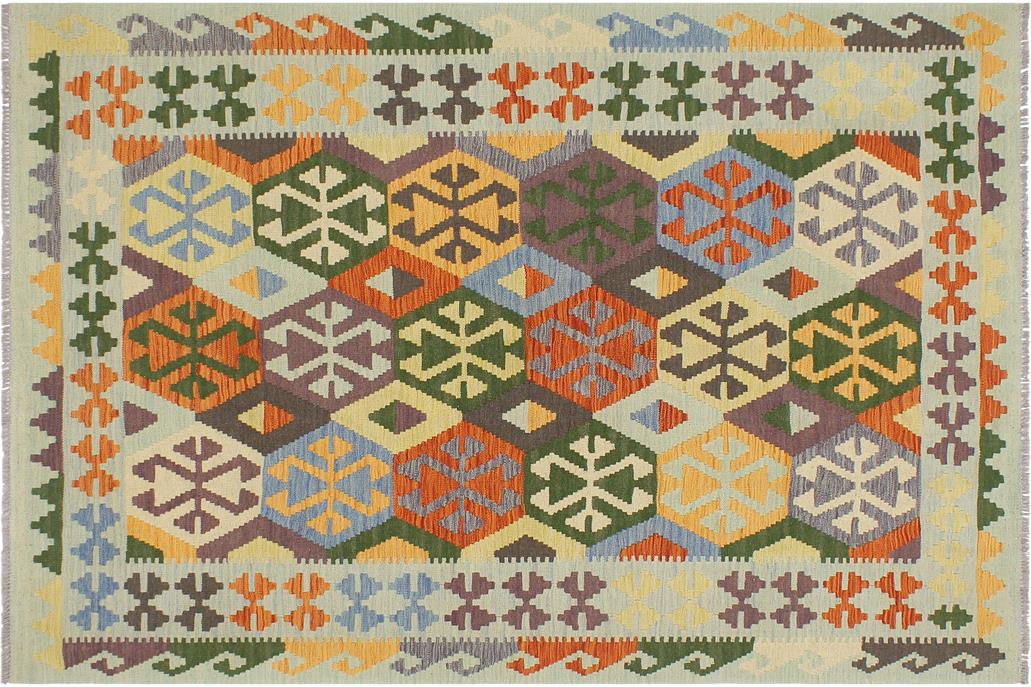 Flat Weave Kilim, Antique, Navaho, Vintage, Handmade, Geometric Kilim Rust Blue Hand-Woven Rectangle 100% Wool Area Rug 5 x 7