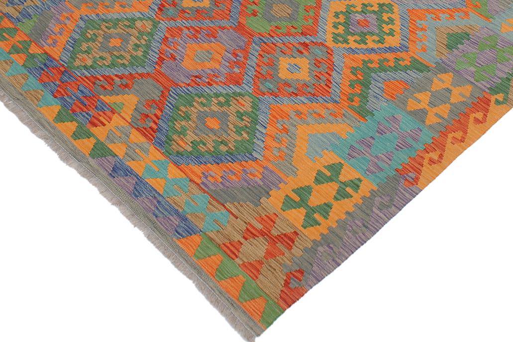 Flat Weave Kilim, Antique, Navaho, Vintage, Handmade, Geometric Kilim Blue Gray Hand-Woven Rectangle 100% Wool Area Rug 5 x 7