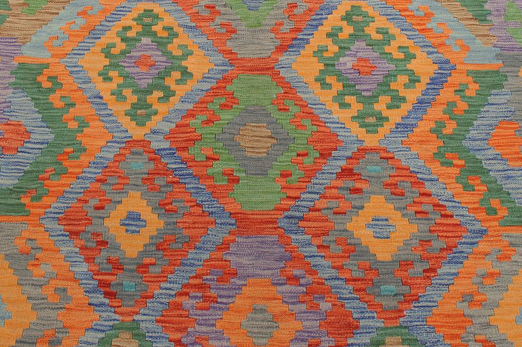 Flat Weave Kilim, Antique, Navaho, Vintage, Handmade, Geometric Kilim Blue Gray Hand-Woven Rectangle 100% Wool Area Rug 5 x 7