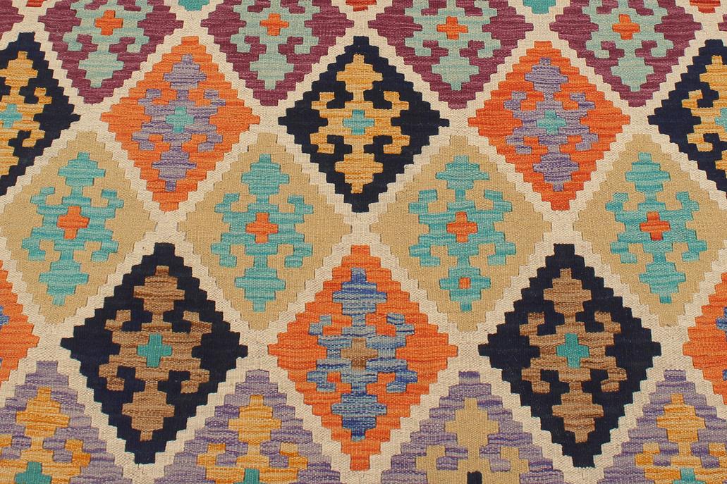 Flat Weave Kilim, Antique, Navaho, Vintage, Handmade, Geometric Kilim Beige Blue Hand-Woven Rectangle 100% Wool Area Rug 6 x 8