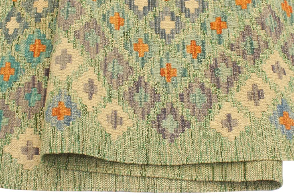 Flat Weave Kilim, Antique, Navaho, Vintage, Handmade, Modern Kilim Green Blue Hand-Woven Rectangle 100% Wool Area Rug 4 x 6
