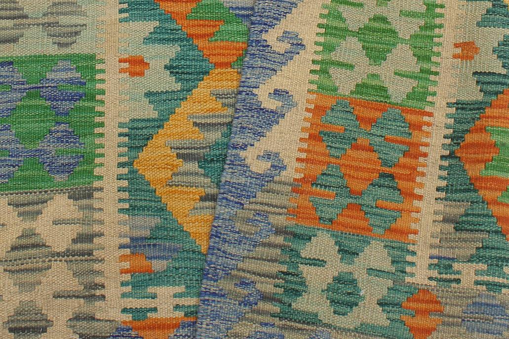 Flat Weave Kilim, Antique, Navaho, Vintage, Handmade, Geometric Kilim Green Blue Hand-Woven Rectangle 100% Wool Area Rug 3 x 5