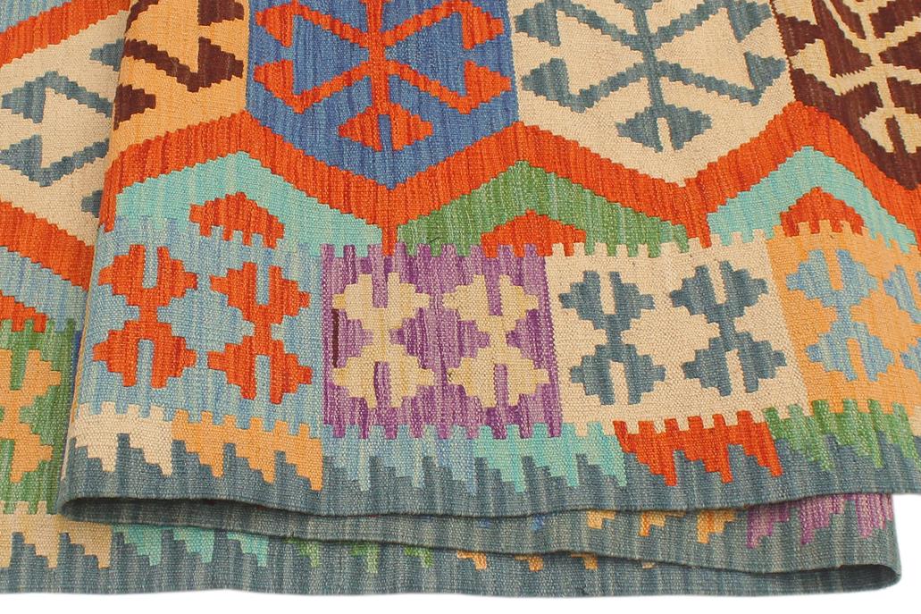 Flat Weave Kilim, Antique, Navaho, Vintage, Handmade, Geometric Kilim Rust Blue Hand-Woven Runner 100% Wool Area Rug 3 x 10
