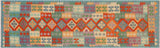 Flat Weave Kilim, Antique, Navaho, Vintage, Handmade, Geometric Kilim Rust Blue Hand-Woven Runner 100% Wool Area Rug 3 x 10