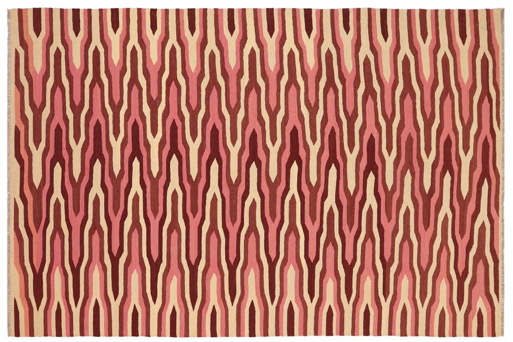 Flat Weave Kilim, Antique, Navaho, Vintage, Handmade, Modern Kilim Beige Pink Hand-Woven Rectangle 100% Wool Area Rug 6 x 9