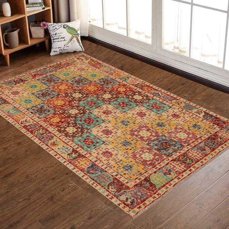 handmade Geometric Balouchi Red Beige Hand Knotted RECTANGLE 100% WOOL area rug 4' x 6'