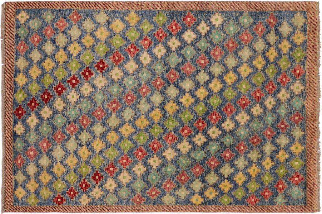 handmade Geometric Balouchi Blue Red Hand Knotted RECTANGLE 100% WOOL area rug 4' x 6'