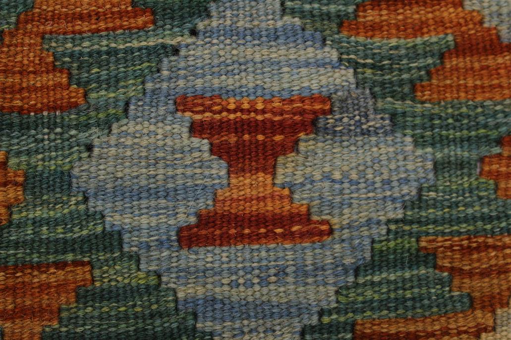Flat Weave Kilim, Antique, Navaho, Vintage, Handmade, Geometric Kilim Blue Beige Hand-Woven Rectangle 100% Wool Area Rug 7 x 10