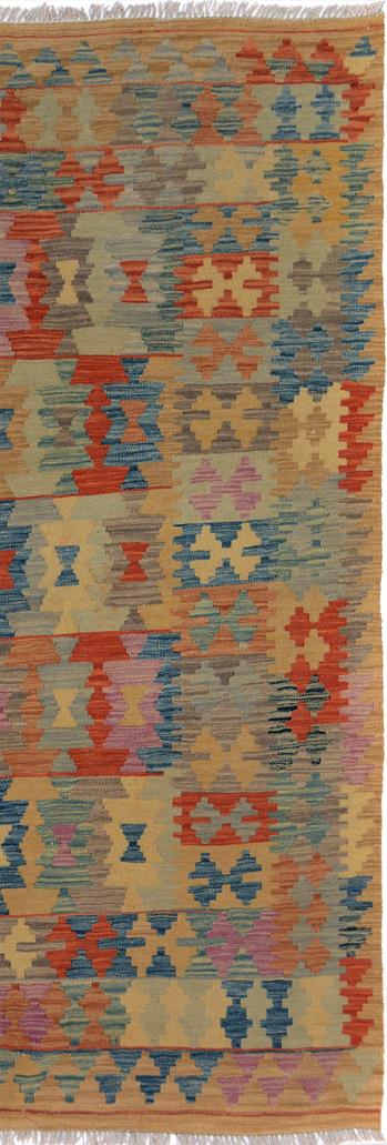 Flat Weave Kilim, Antique, Navaho, Vintage, Handmade, Geometric Kilim Tan Blue Hand-Woven Rectangle 100% Wool Area Rug 5 x 6