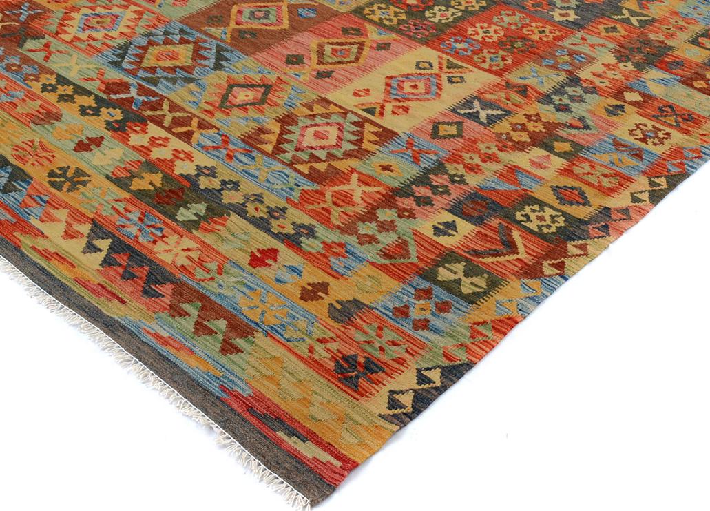 Flat Weave Kilim, Antique, Navaho, Vintage, Handmade, Geometric Kilim Gray Blue Hand-Woven Rectangle 100% Wool Area Rug 7 x 10