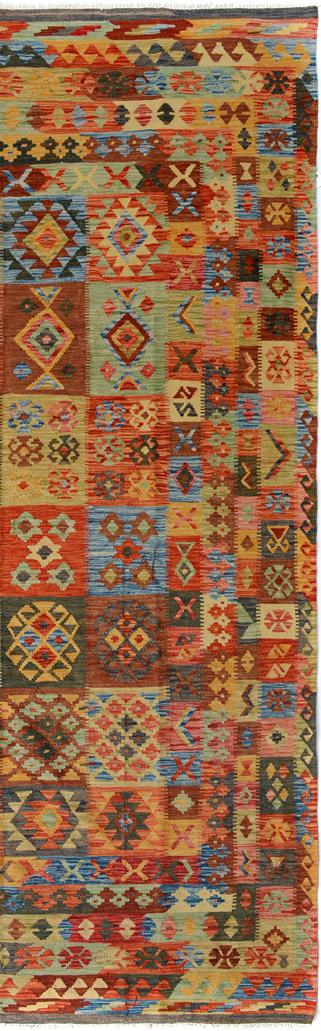 Flat Weave Kilim, Antique, Navaho, Vintage, Handmade, Geometric Kilim Gray Blue Hand-Woven Rectangle 100% Wool Area Rug 7 x 10