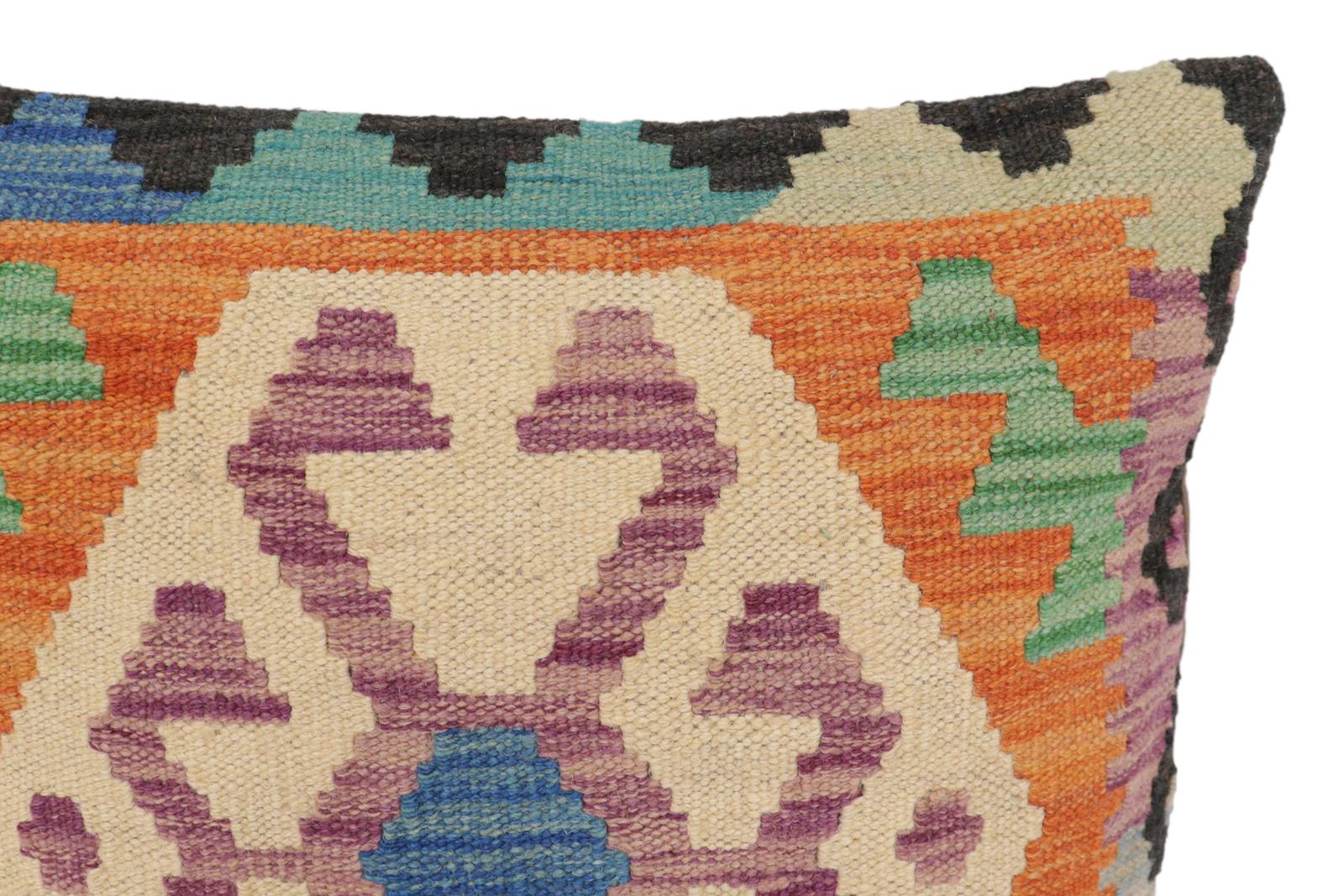 handmade Traditional Pillow Blue Beige Hand-Woven SQUARE 100% WOOL Hand woven turkish pillow2' x 2'