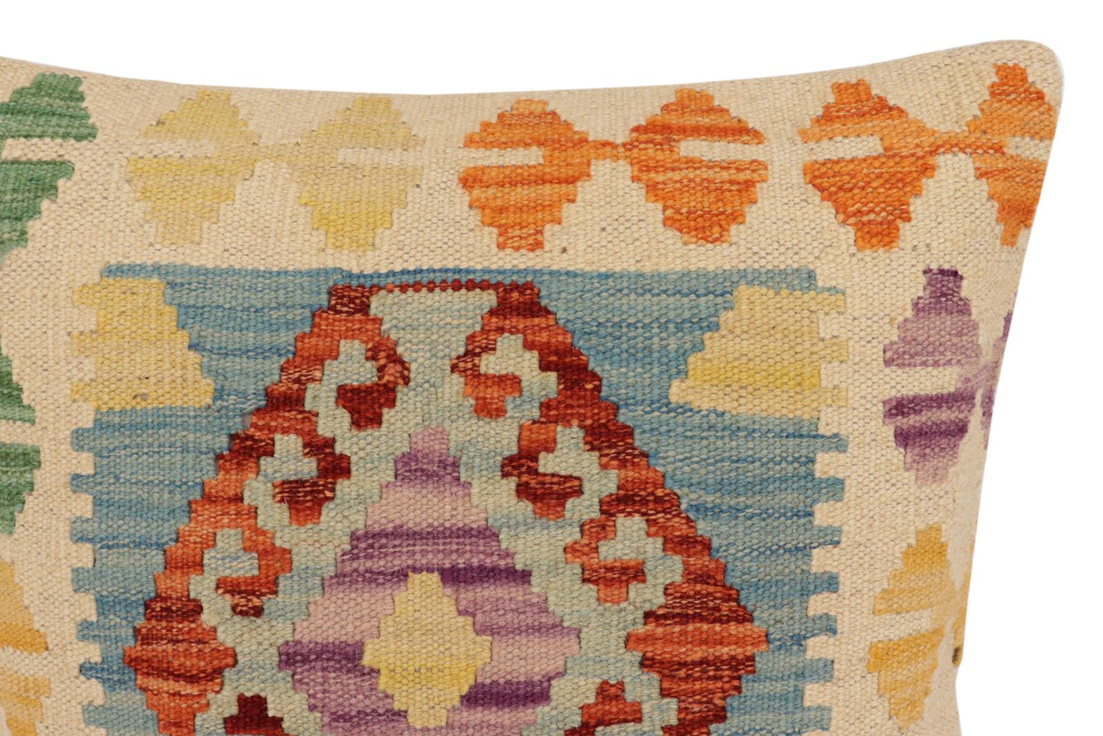 handmade Traditional Pillow Blue Rust Hand-Woven SQUARE 100% WOOL Hand woven turkish pillow2' x 2'