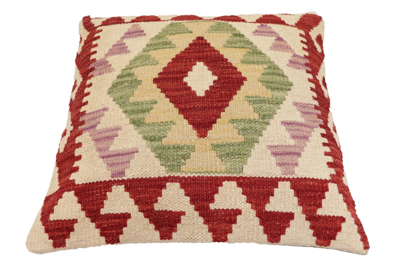 handmade Traditional Pillow Red Beige Hand-Woven SQUARE 100% WOOL Hand woven turkish pillow2' x 2'