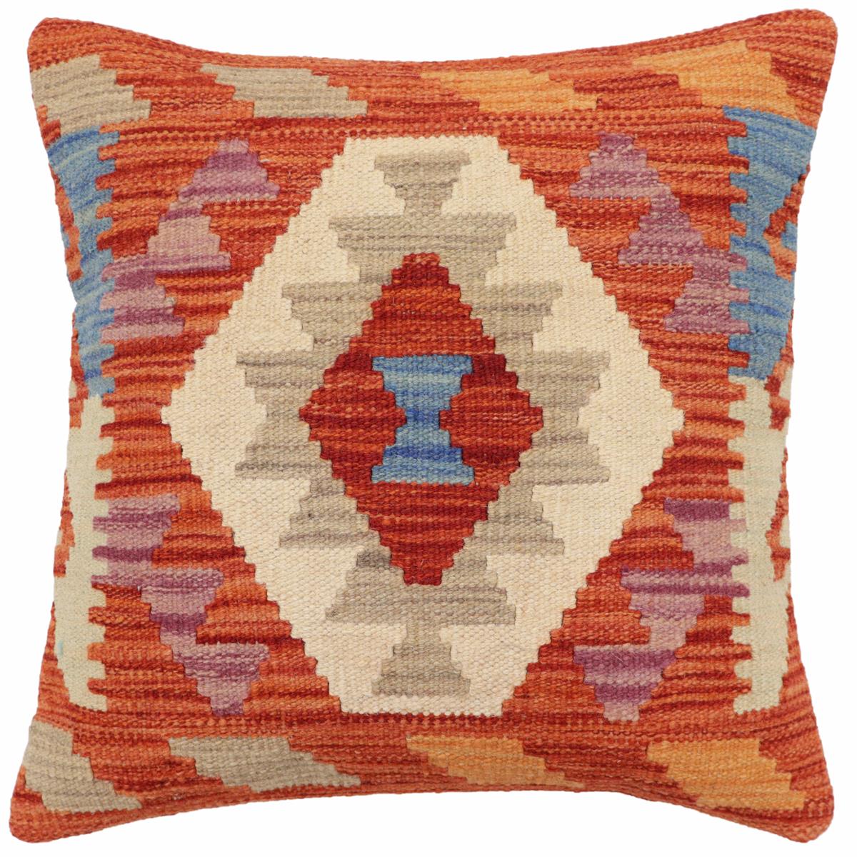 handmade Traditional Pillow Rust Blue Hand-Woven SQUARE 100% WOOL Hand woven turkish pillow2' x 2'
