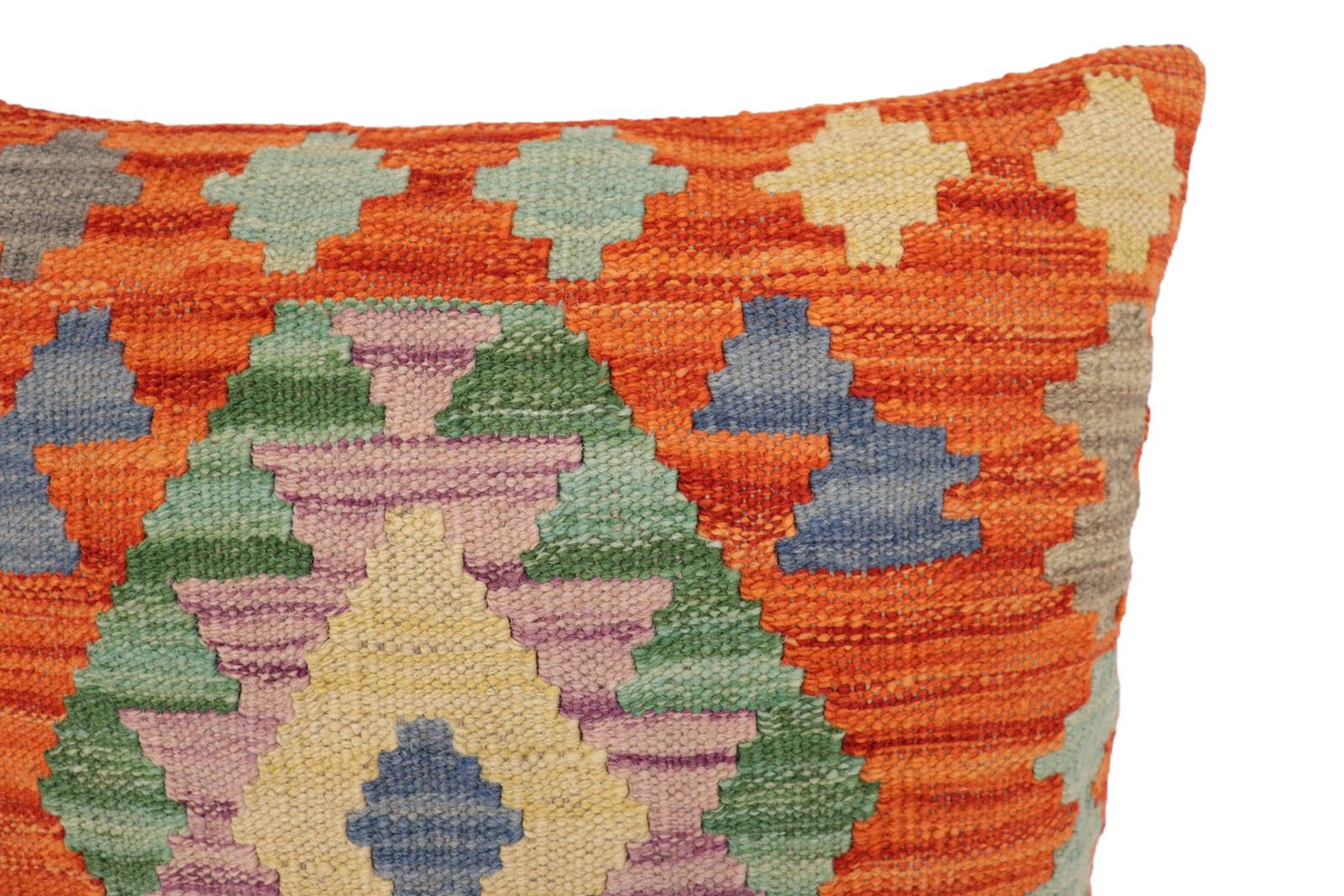 handmade Traditional Pillow Rust Blue Hand-Woven SQUARE 100% WOOL Hand woven turkish pillow2' x 2'