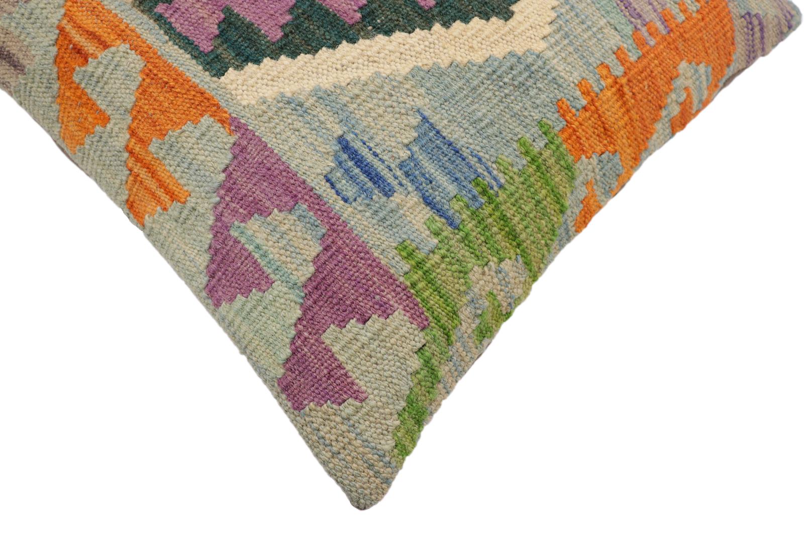 handmade Traditional Pillow Blue Green Hand-Woven SQUARE 100% WOOL Hand woven turkish pillow2' x 2'