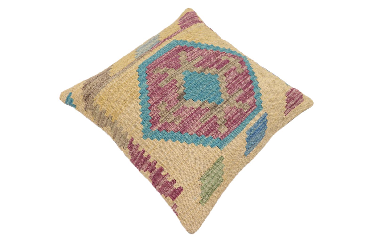 handmade Traditional Pillow Blue Gray Hand-Woven SQUARE 100% WOOL Hand woven turkish pillow2' x 2'