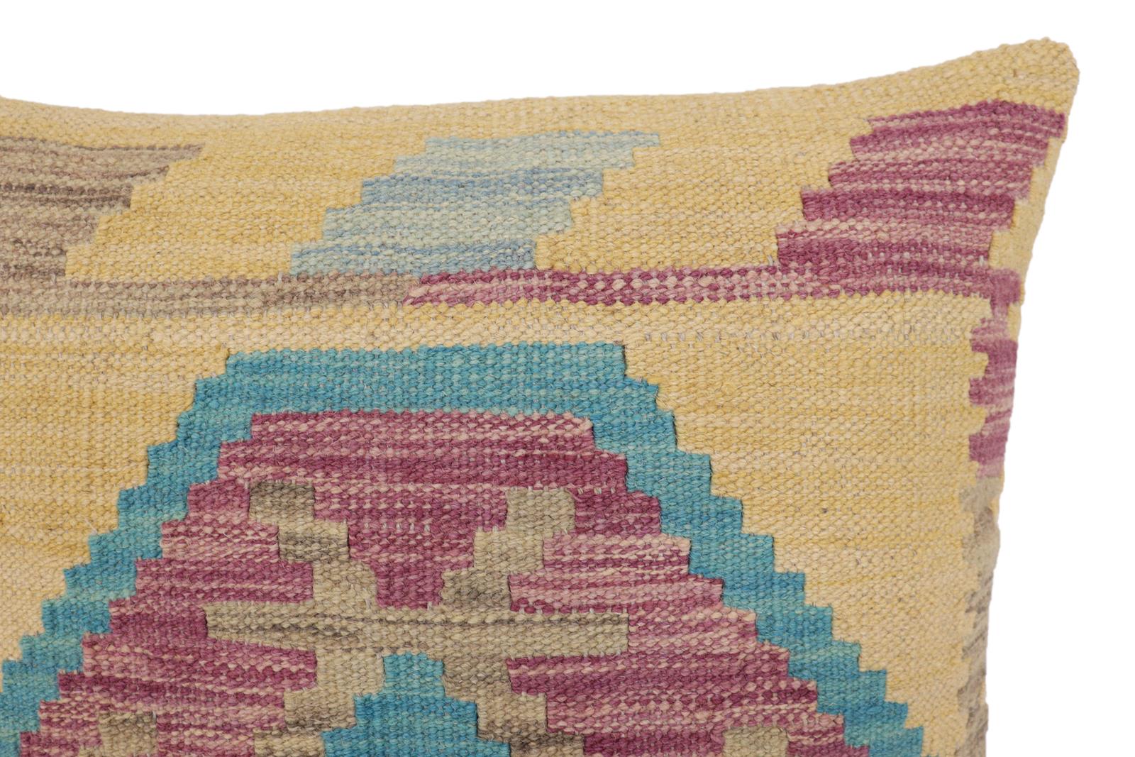 handmade Traditional Pillow Blue Gray Hand-Woven SQUARE 100% WOOL Hand woven turkish pillow2' x 2'